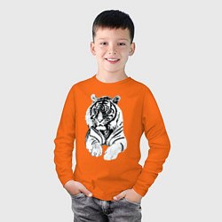 Лонгслив хлопковый детский Тигр белый, цвет: оранжевый — фото 2