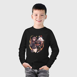 Лонгслив хлопковый детский Ху Тао с привидением, цвет: черный — фото 2