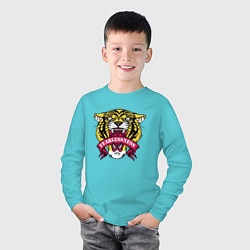 Лонгслив хлопковый детский Бесстрашный гордый тигр, цвет: бирюзовый — фото 2
