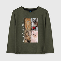 Лонгслив хлопковый детский I LOVE CATS Я ЛЮБЛЮ КОШЕК, цвет: меланж-хаки