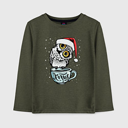 Лонгслив хлопковый детский X-mas Owl, цвет: меланж-хаки