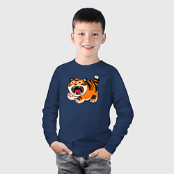 Лонгслив хлопковый детский Злой рычащий тигр, цвет: тёмно-синий — фото 2