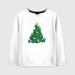 Лонгслив хлопковый детский Christmas Tree Made Of Green Cats, цвет: белый