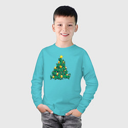 Лонгслив хлопковый детский Christmas Tree Made Of Green Cats, цвет: бирюзовый — фото 2