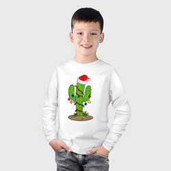 Лонгслив хлопковый детский НОВОГОДНИЙ КАКТУС CHRISTMAS CACTUS, цвет: белый — фото 2