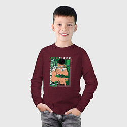 Лонгслив хлопковый детский Ван-Пис One Piece, Зоро Ророноа Zoro Roronoa с над, цвет: меланж-бордовый — фото 2