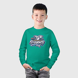 Лонгслив хлопковый детский Wilmington sharks -baseball team, цвет: зеленый — фото 2