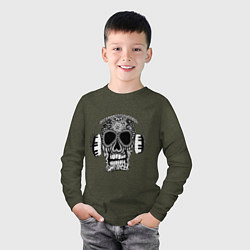 Лонгслив хлопковый детский Musical skull, цвет: меланж-хаки — фото 2