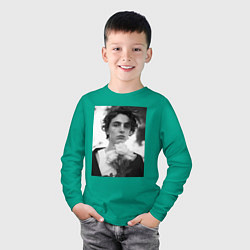 Лонгслив хлопковый детский Timothee Chalamet с розами, цвет: зеленый — фото 2