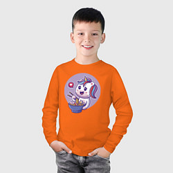 Лонгслив хлопковый детский Единорожка за принятием пищи, цвет: оранжевый — фото 2