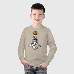 Лонгслив хлопковый детский Космический баскетболист, цвет: миндальный — фото 2