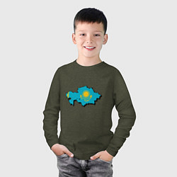 Лонгслив хлопковый детский Казахстан - Карта, цвет: меланж-хаки — фото 2
