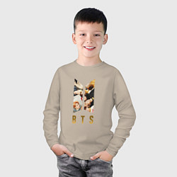 Лонгслив хлопковый детский БТС Логотип Фото, цвет: миндальный — фото 2