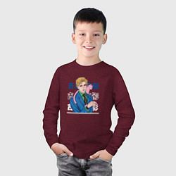 Лонгслив хлопковый детский Невероятное приключение ДжоДжо JoJo Bizarre Advent, цвет: меланж-бордовый — фото 2