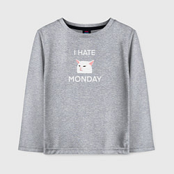 Лонгслив хлопковый детский I hate monday текст с котом, цвет: меланж