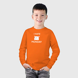 Лонгслив хлопковый детский I hate monday текст с котом, цвет: оранжевый — фото 2