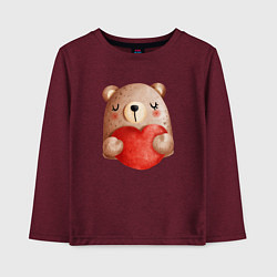 Лонгслив хлопковый детский Мишка с сердечком с валентинкой, цвет: меланж-бордовый