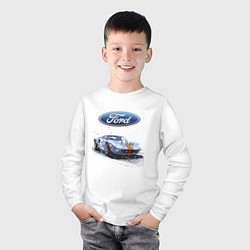 Лонгслив хлопковый детский Ford Motorsport, цвет: белый — фото 2