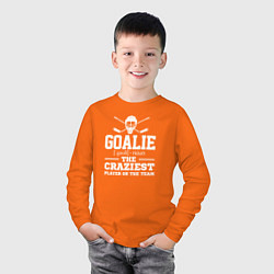 Лонгслив хлопковый детский Вратарь самый сумасшедший игрок в команде, цвет: оранжевый — фото 2