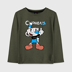 Лонгслив хлопковый детский Синяя чашка Cuphead, цвет: меланж-хаки