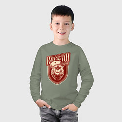 Лонгслив хлопковый детский Russia - Медведь, цвет: авокадо — фото 2