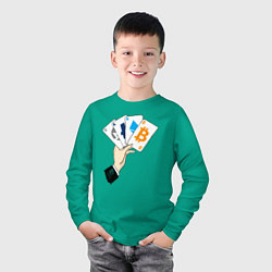 Лонгслив хлопковый детский Криптовалютные карты, цвет: зеленый — фото 2