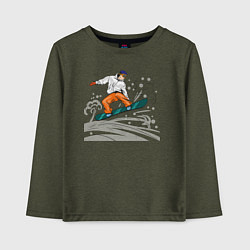 Лонгслив хлопковый детский Сноубордист snowboard, цвет: меланж-хаки