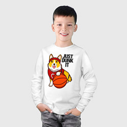 Лонгслив хлопковый детский JUST DUNK IT корги, цвет: белый — фото 2