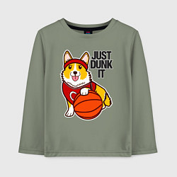 Лонгслив хлопковый детский JUST DUNK IT корги, цвет: авокадо