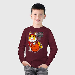 Лонгслив хлопковый детский JUST DUNK IT корги, цвет: меланж-бордовый — фото 2