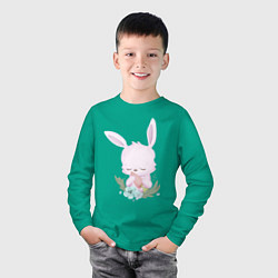 Лонгслив хлопковый детский Милый Крольчонок С Морковкой И Цветами, цвет: зеленый — фото 2