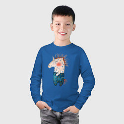 Лонгслив хлопковый детский Конь Детский рисунок, цвет: синий — фото 2