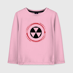 Лонгслив хлопковый детский Символ радиации Fallout и красная краска вокруг, цвет: светло-розовый