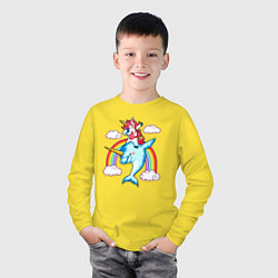 Лонгслив хлопковый детский Единорог верхом на нарвале даббинг, цвет: желтый — фото 2