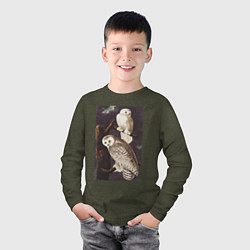 Лонгслив хлопковый детский Snowy Owl Сова, цвет: меланж-хаки — фото 2