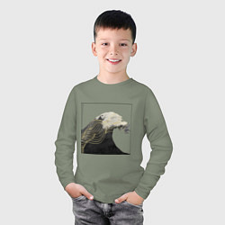 Лонгслив хлопковый детский Большая Волна Хокусай Узор, цвет: авокадо — фото 2