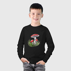 Лонгслив хлопковый детский Мухоморы в траве, цвет: черный — фото 2