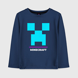 Лонгслив хлопковый детский Символ Minecraft в неоновых цветах, цвет: тёмно-синий