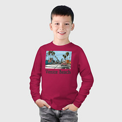 Лонгслив хлопковый детский Los Angeles Venis Beach, цвет: маджента — фото 2