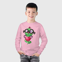 Лонгслив хлопковый детский Гусеница с сердцем, цвет: светло-розовый — фото 2