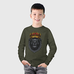 Лонгслив хлопковый детский Черный царь зверей, цвет: меланж-хаки — фото 2