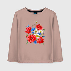 Лонгслив хлопковый детский Летний букет мак василек ромашка цветы лето, цвет: пыльно-розовый