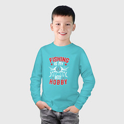 Лонгслив хлопковый детский Рыбное хобби, цвет: бирюзовый — фото 2