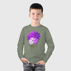 Лонгслив хлопковый детский Flowers purple light, цвет: авокадо — фото 2