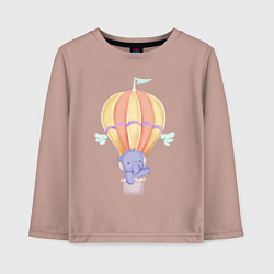 Лонгслив хлопковый детский Милый Слонёнок Взлетает На Воздушном Шаре, цвет: пыльно-розовый