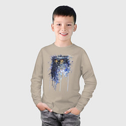 Лонгслив хлопковый детский Прикольная сова в акварельном рисунке, цвет: миндальный — фото 2