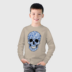 Лонгслив хлопковый детский Skull gzhel, цвет: миндальный — фото 2