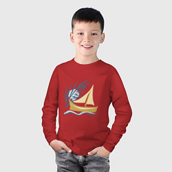Лонгслив хлопковый детский Парусник в океане, цвет: красный — фото 2