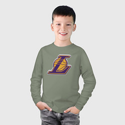 Лонгслив хлопковый детский ЛА Лейкерс объемное лого, цвет: авокадо — фото 2
