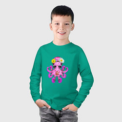 Лонгслив хлопковый детский Мир - Розовый Осьминог, цвет: зеленый — фото 2